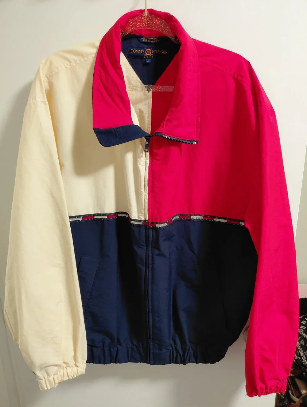 Tommy Hilfiger Colorblock Lightweight Golf Jacket in Red, Navy, Cream